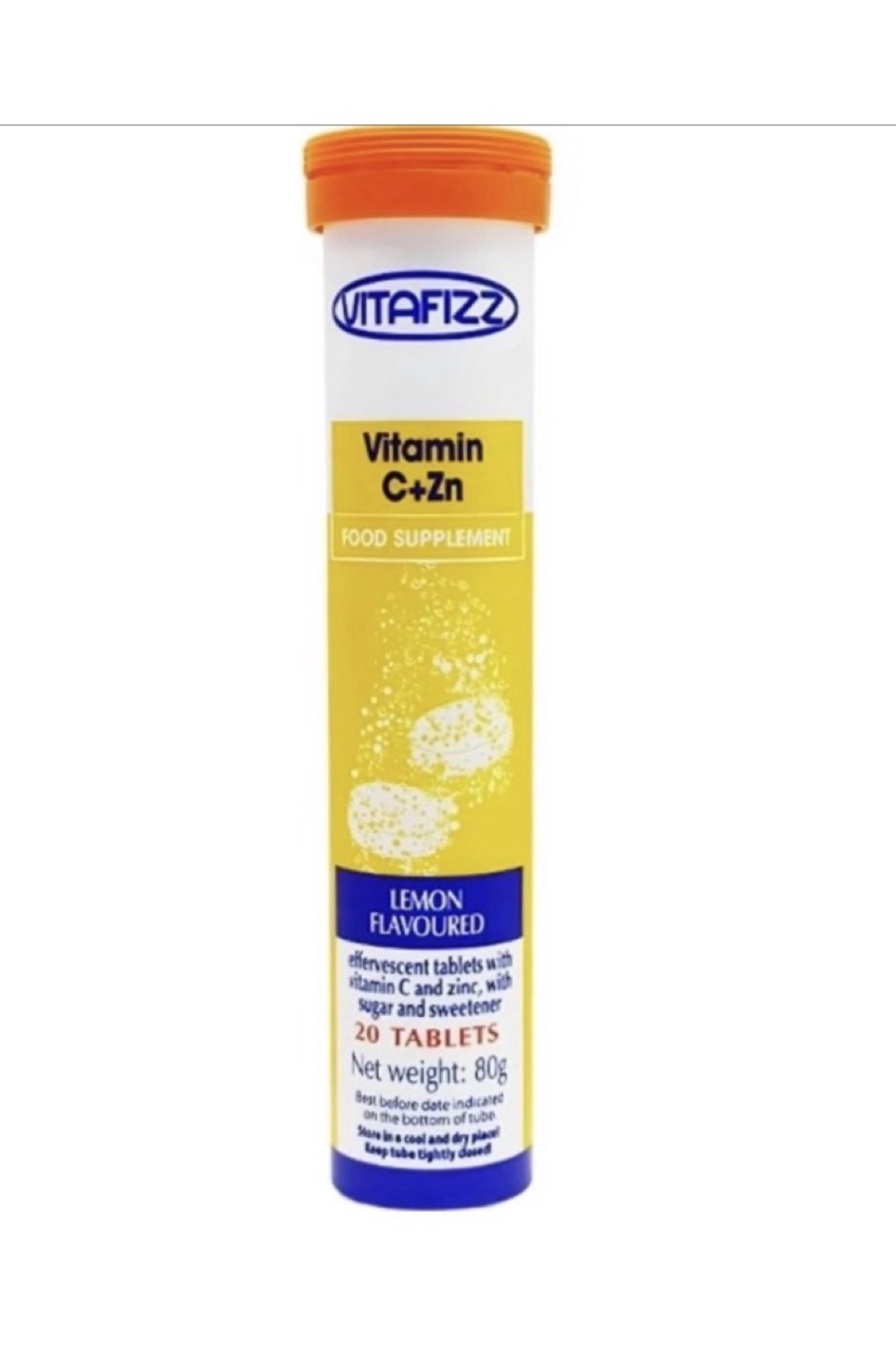 قرص جوشان ويتافيز Vitafizz با طعم ليمو ويتامين سی +زينک قوطی 20 عددی مدل Vitamin C +ZN