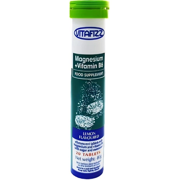 قرص جوشان ويتافيز Vitafizz با طعم ليمو ويتامين منيزيم با بی 6 قوطی 20 عددی مدل Magnedium+ Vitamin B6