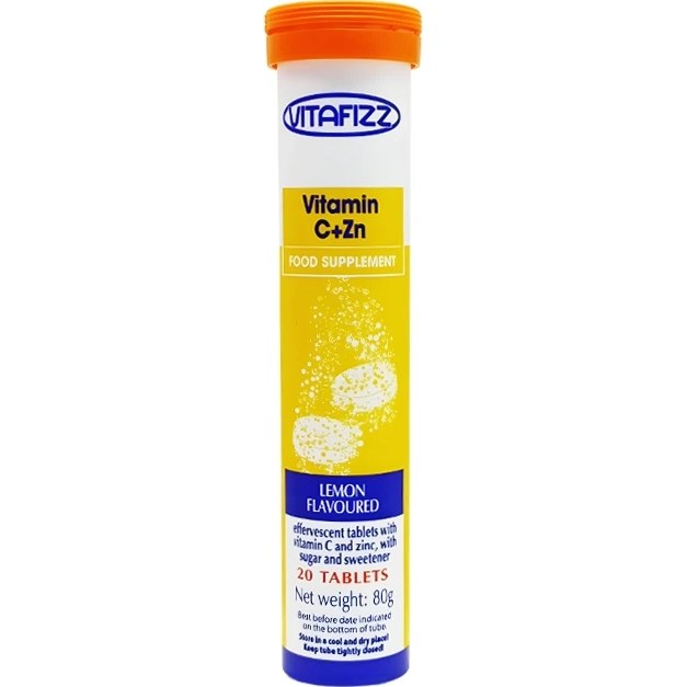 قرص جوشان ويتافيز Vitafizz با طعم ليمو ويتامين سی +زينک قوطی 20 عددی مدل Vitamin C +ZN